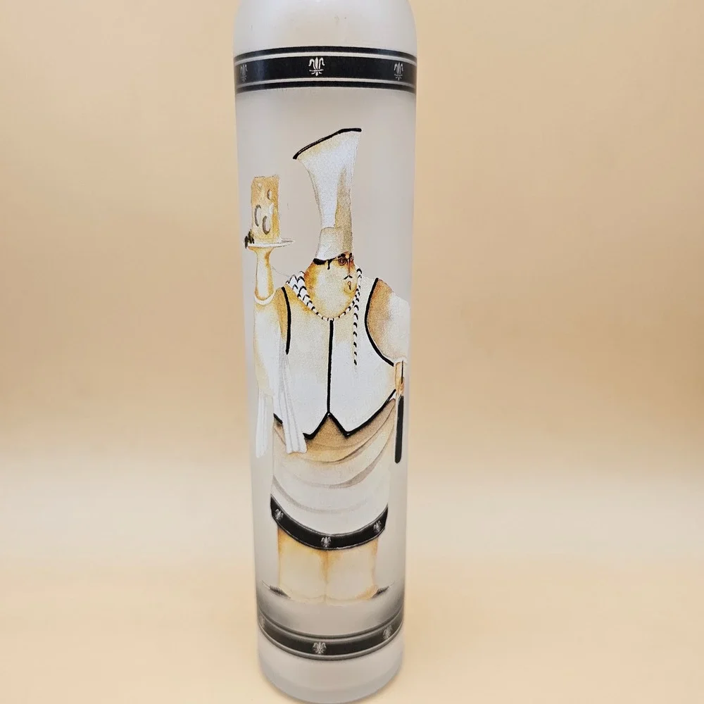 Frosted Glass Bottle w/ Stainless‎ Steel Pour Spout and Chain Stopper Decorative